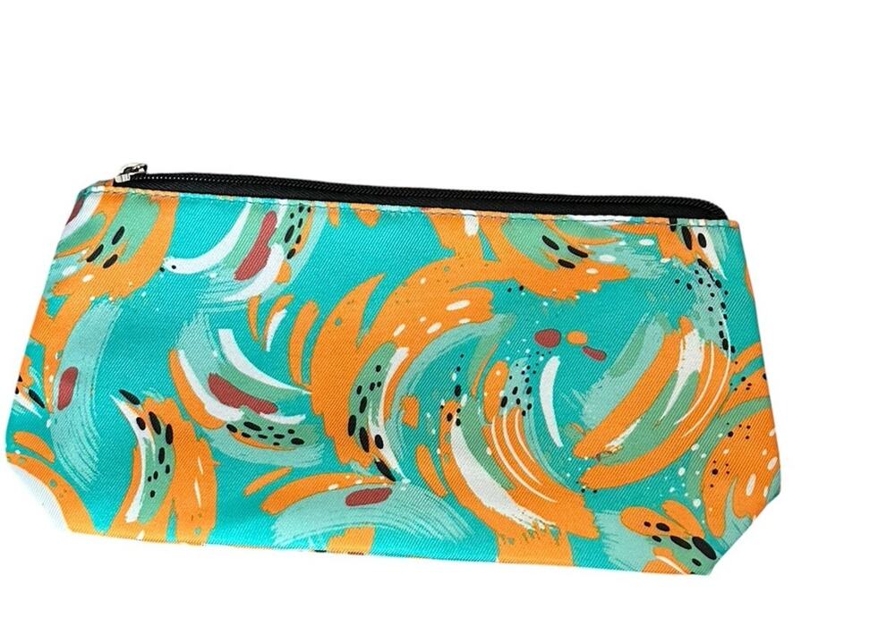 Clinique Makeup Bag Cosmetic Pouch Abstract Swirl Retro Boho Zip New